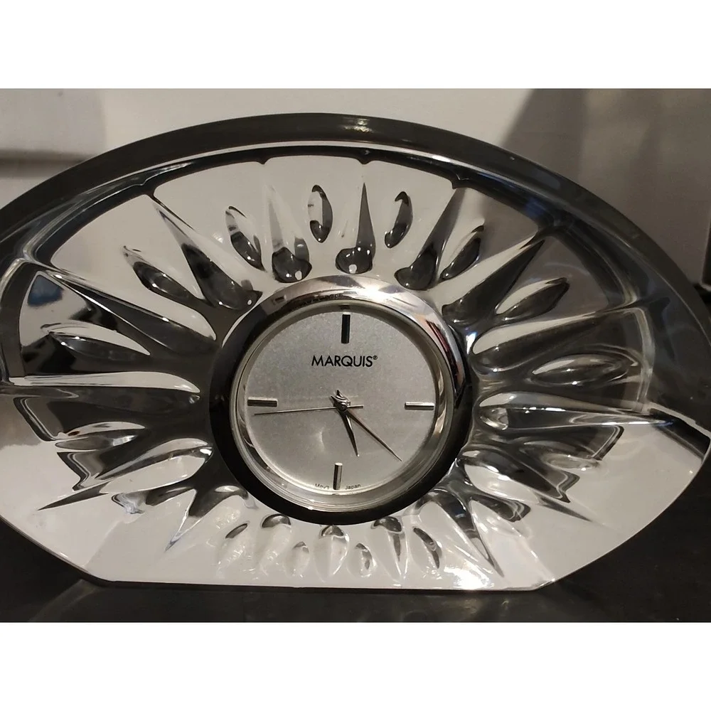 Marquis By Waterford QUARTZ Clear Crystal Desk Clock Works-needs Battery